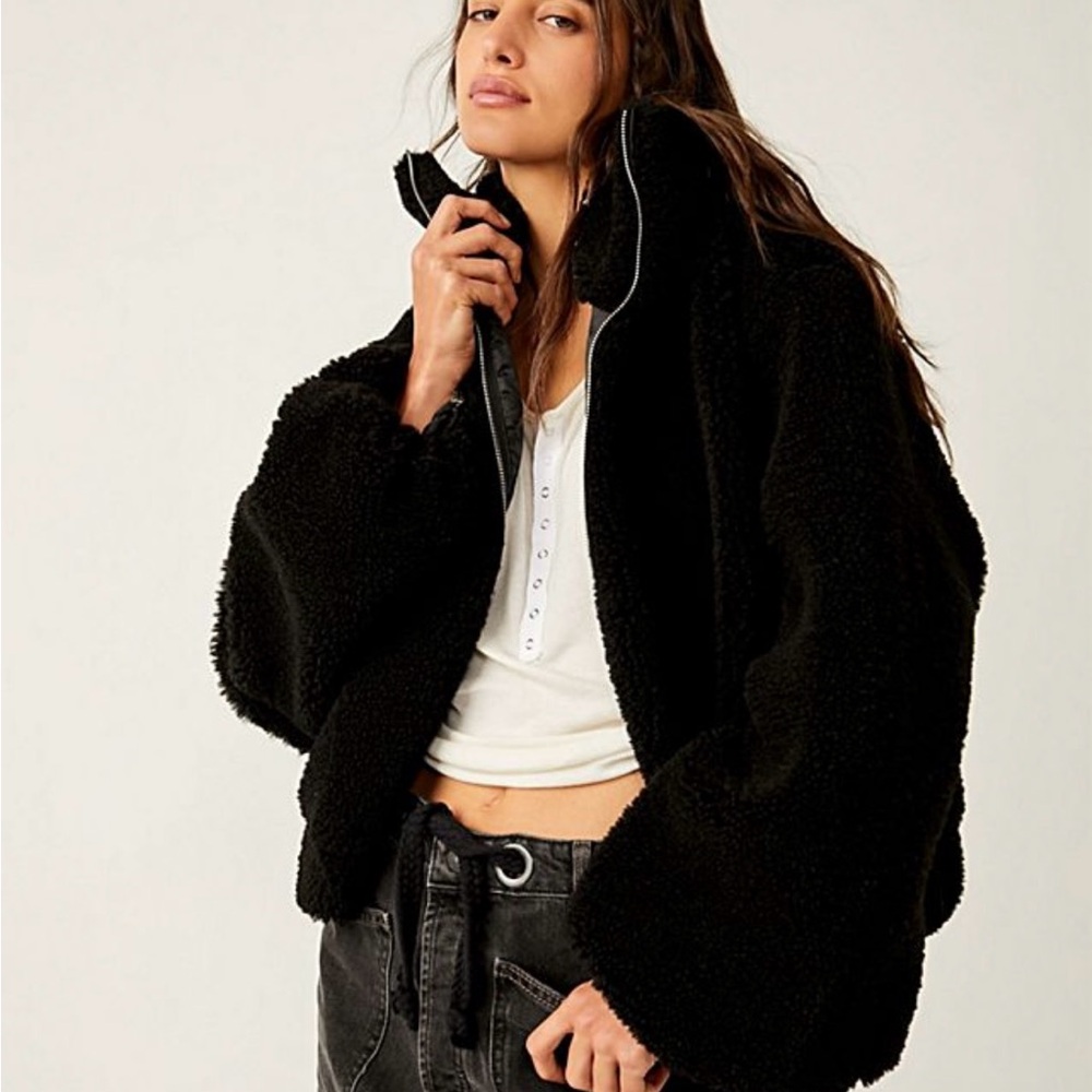 Free People Cozy Teddy Jacket Black - Small